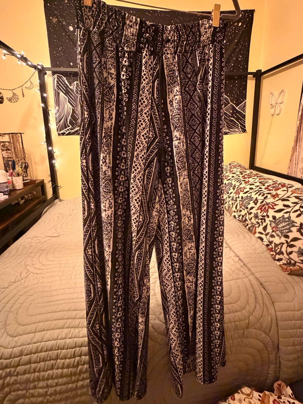 West Loop Black & White Boho Wide-Leg Pants